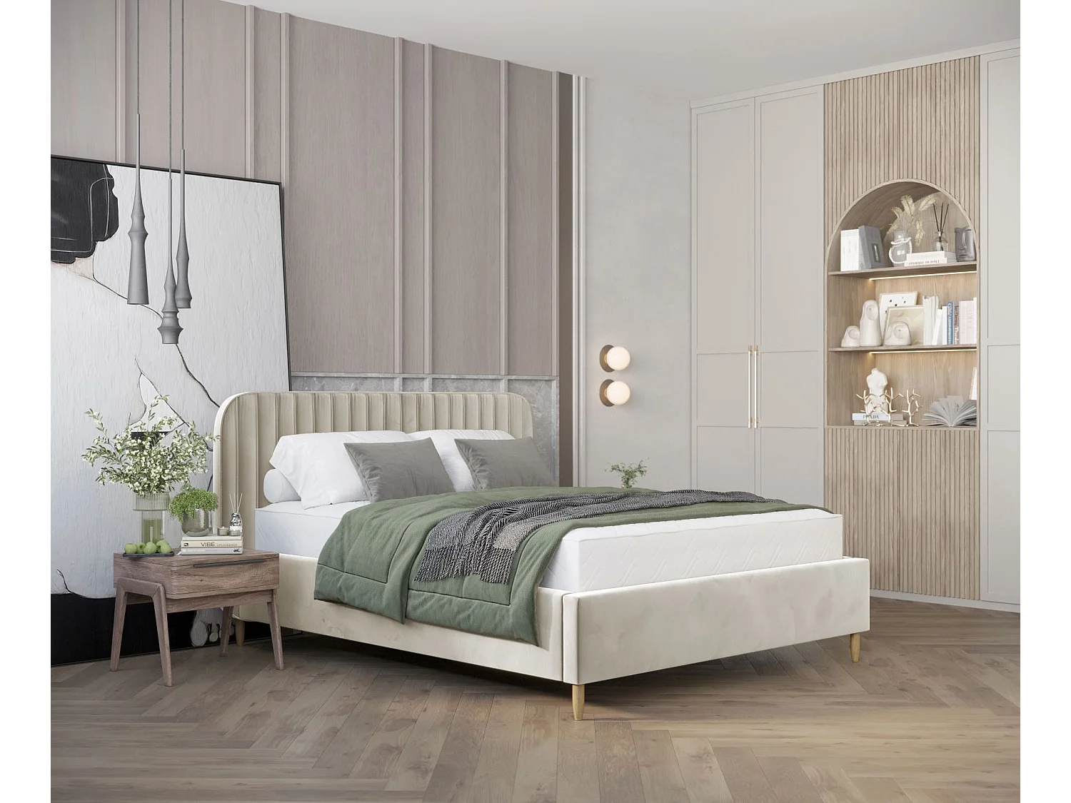 Lit coffre Noto - 160 x 200 cm - velours - crème