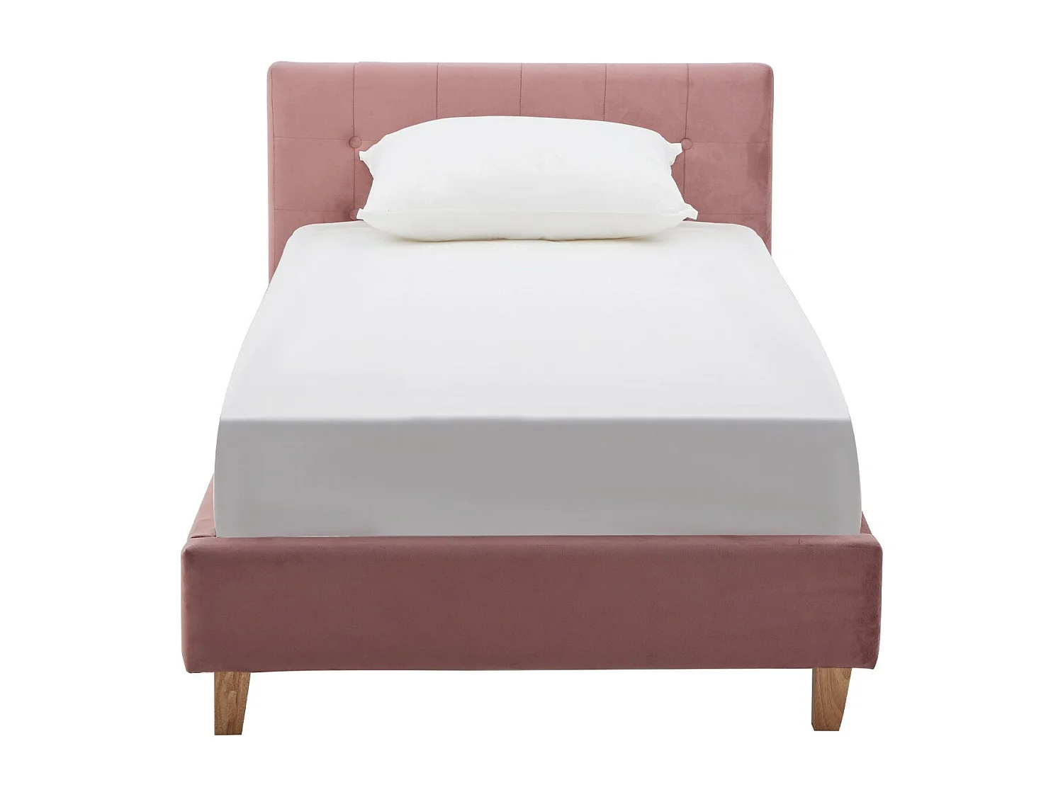 Lit adulte 90x190 cm avec tête de lit capitonnée en velours vieux rose - Milo
