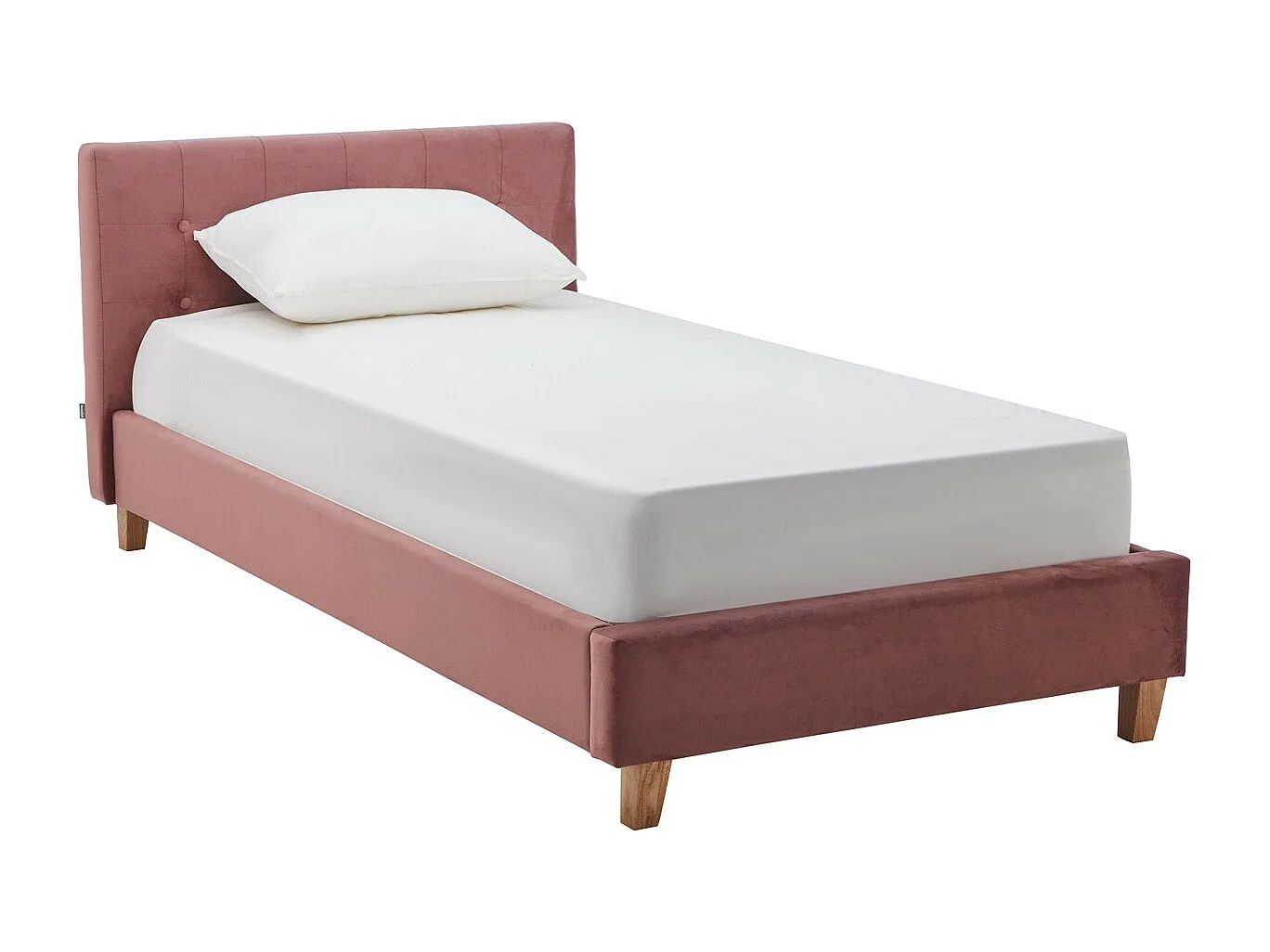 Lit adulte 90x190 cm avec tête de lit capitonnée en velours vieux rose - Milo