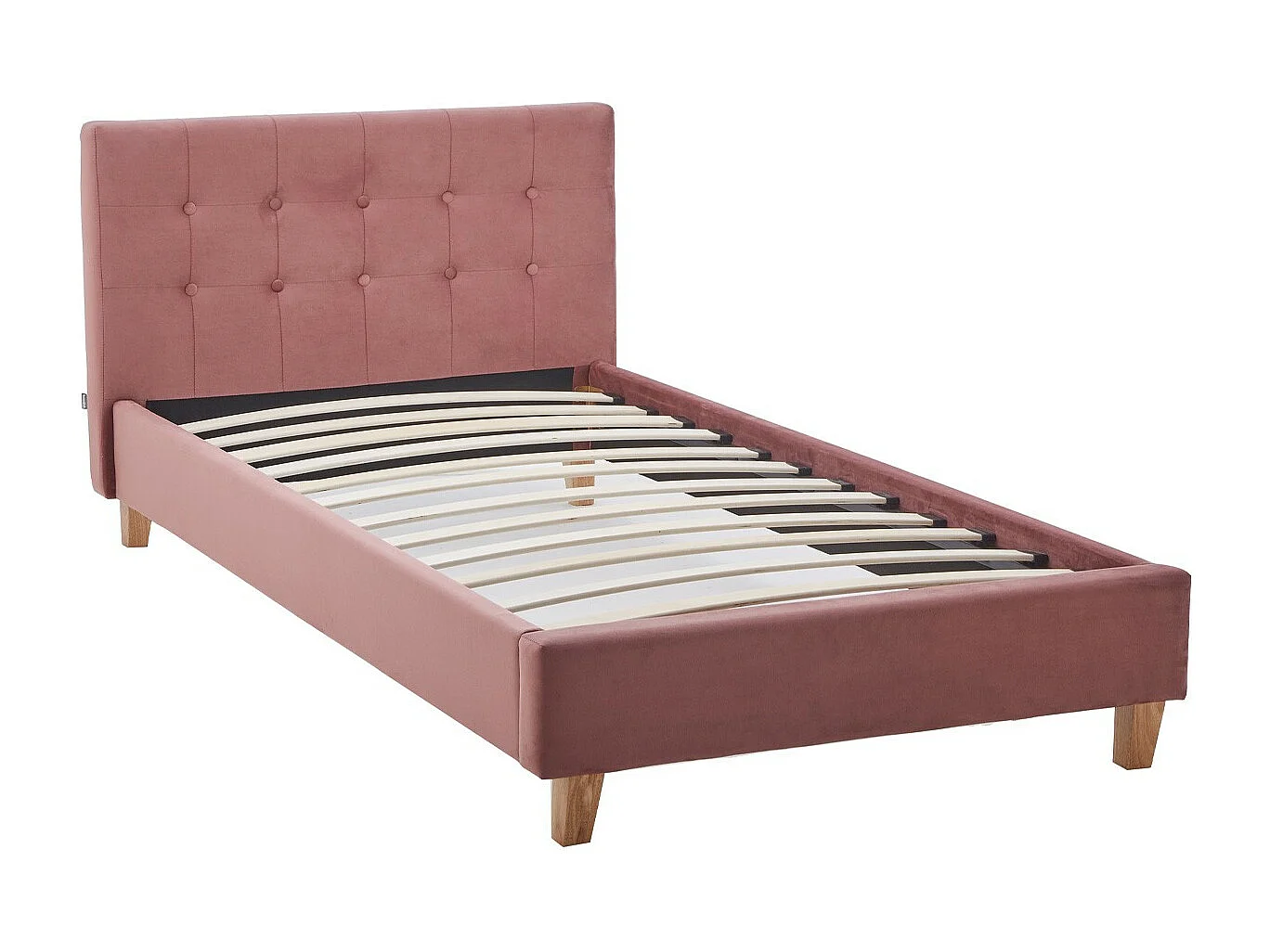 Lit adulte 90x190 cm avec tête de lit capitonnée en velours vieux rose - Milo