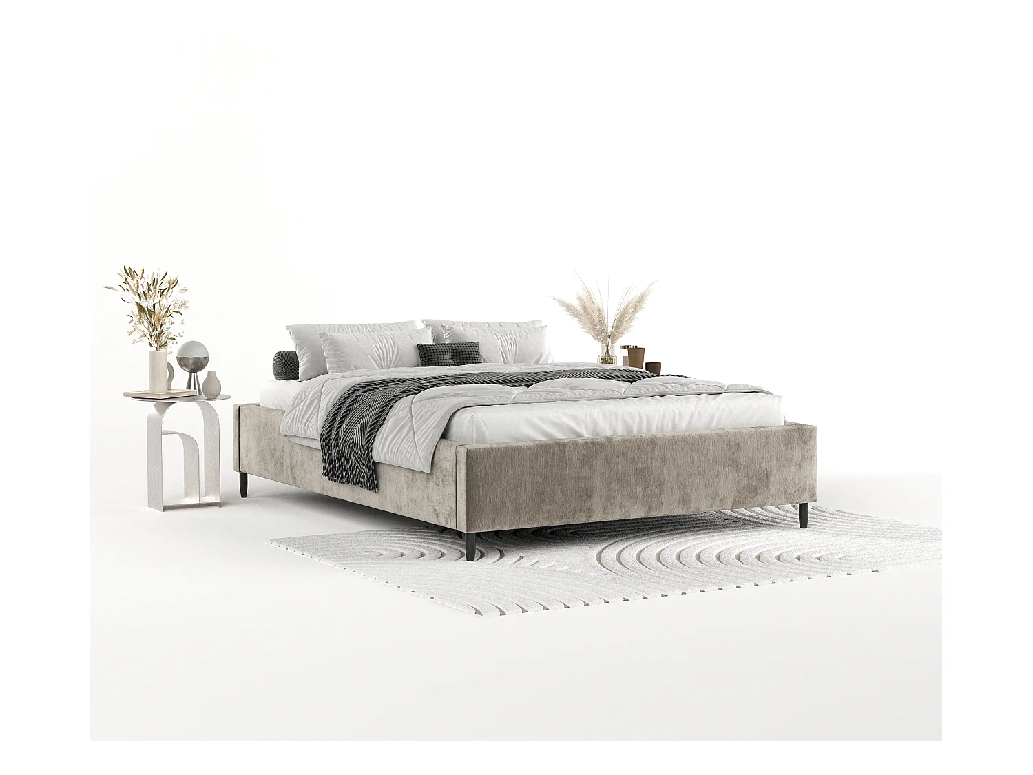 Lit capitonné Larch - 160 x 200 cm - chenille - beige