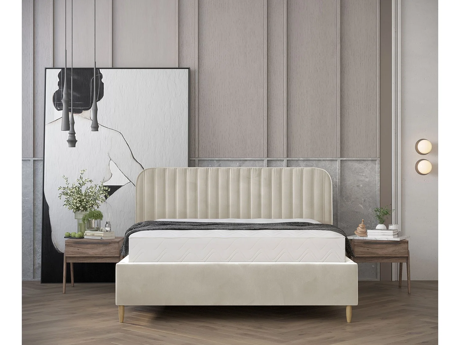 Lit coffre Noto - 140 x 200 cm - velours - crème