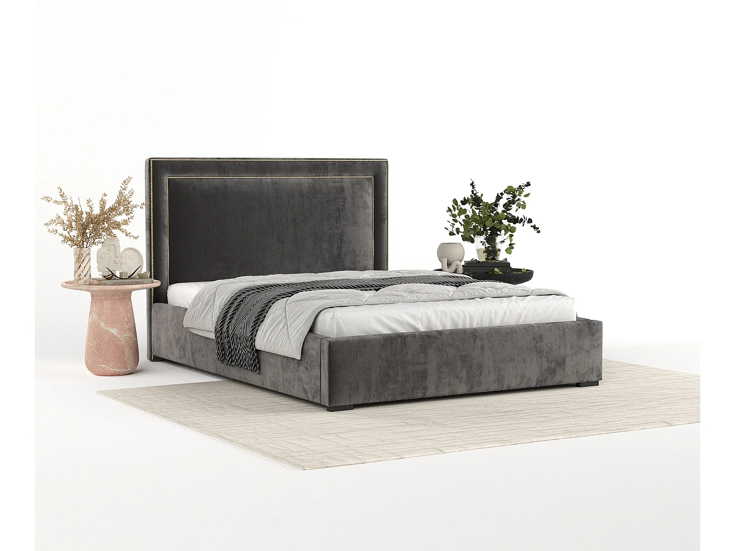 Polsterbett Como - 180 x 200 cm - Chenille-Stoff - dunkelgrau