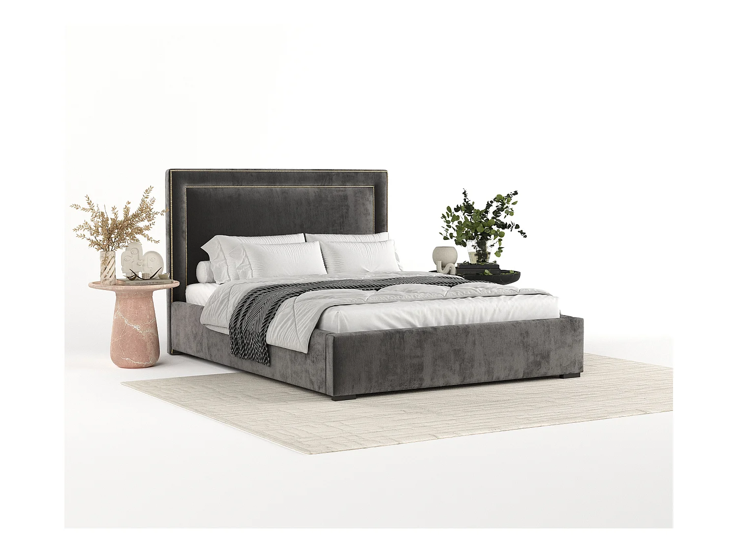 Polsterbett Como - 180 x 200 cm - Chenille-Stoff - dunkelgrau