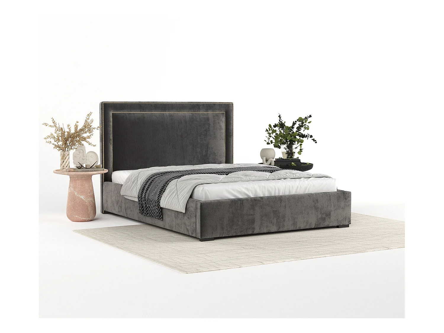 Polsterbett Como - 180 x 200 cm - Chenille-Stoff - dunkelgrau