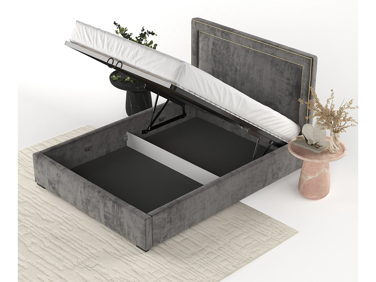 Łóżko tapicerowane Como - 180 x 200 cm - szenil - ciemnoszary