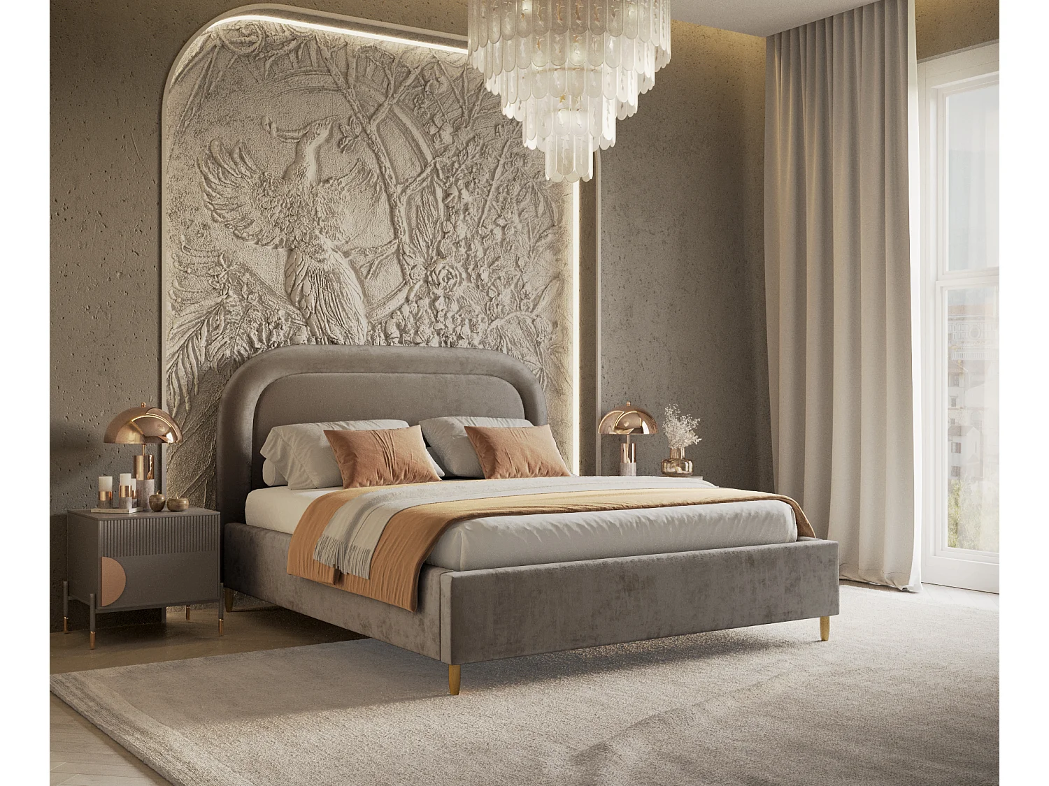 Lit coffre Mija - 120 x 200 cm - chenille - beige