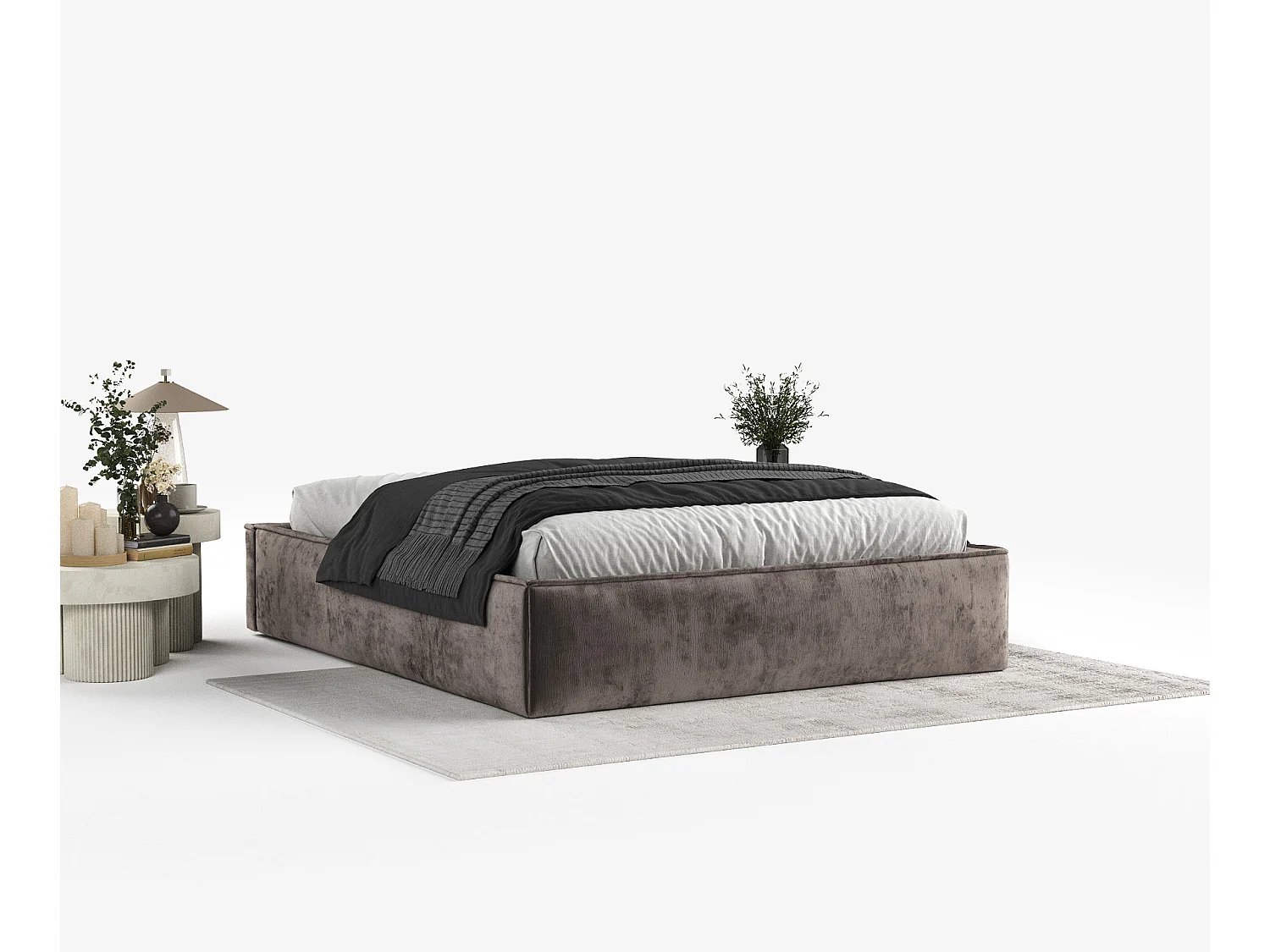 Lit coffre Alvar - 120 x 200 cm - chenille - brun