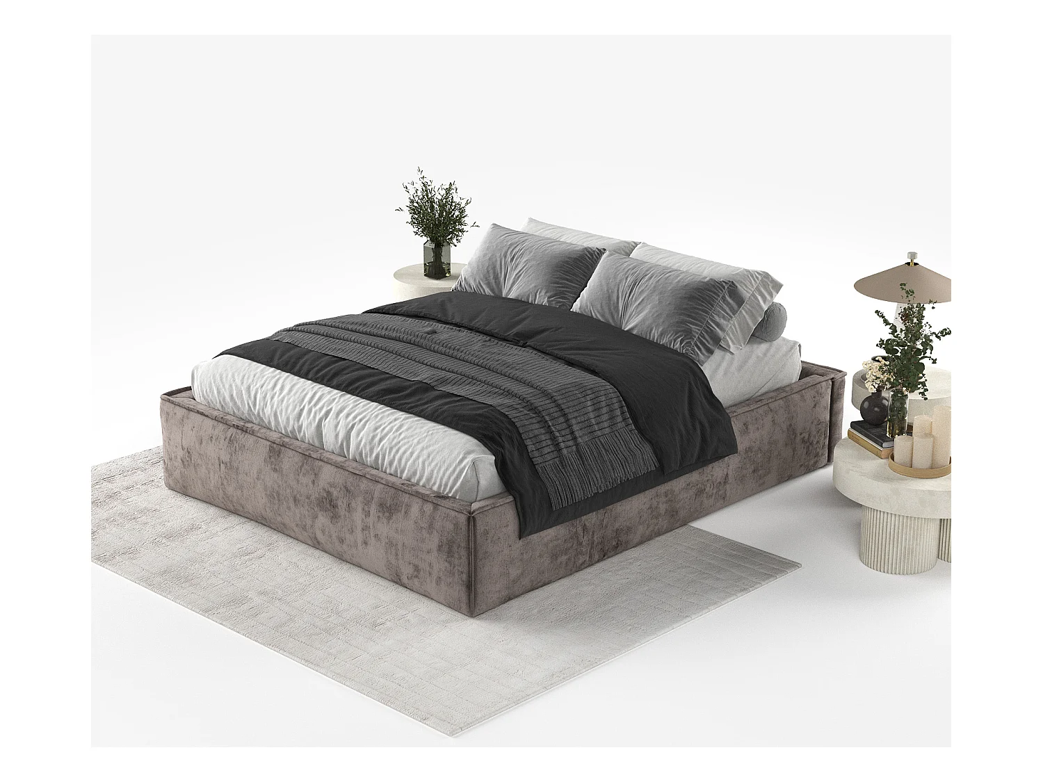 Polsterbett Alvar - 120 x 200 cm - Chenille-Stoff - braun