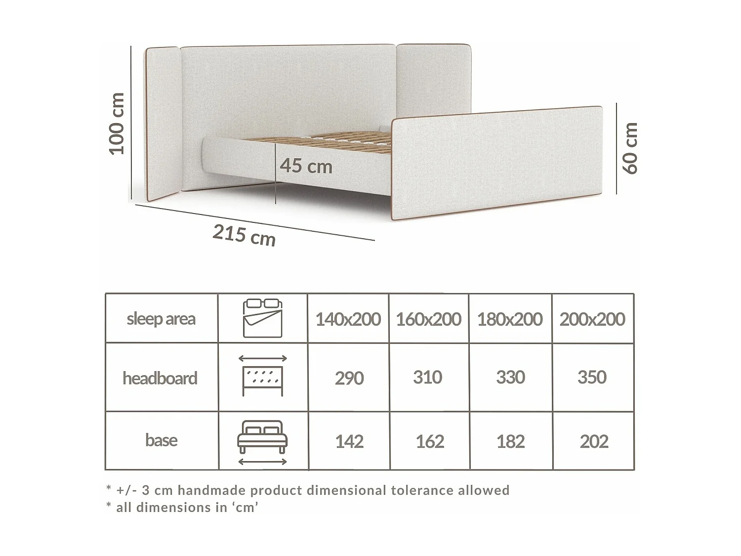 Polsterbett Tokyo - 140 x 200 cm - Webstoff - creme