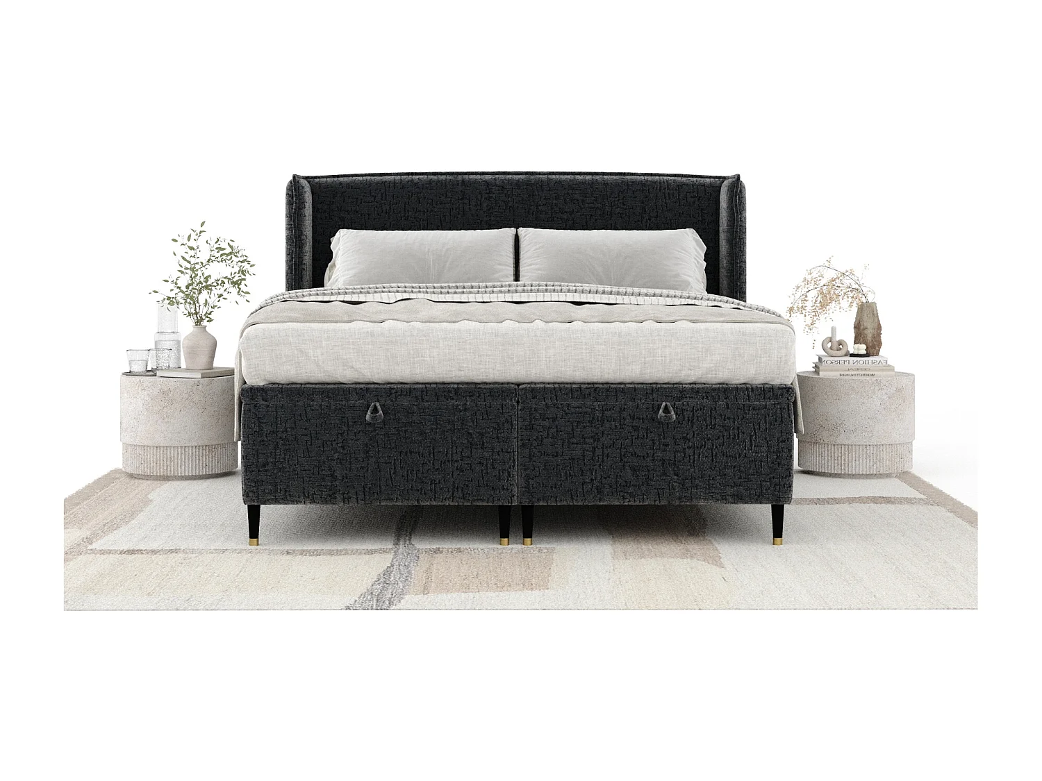 Lit coffre en tissu chenille Ritual - 200 x 200 cm - anthracite