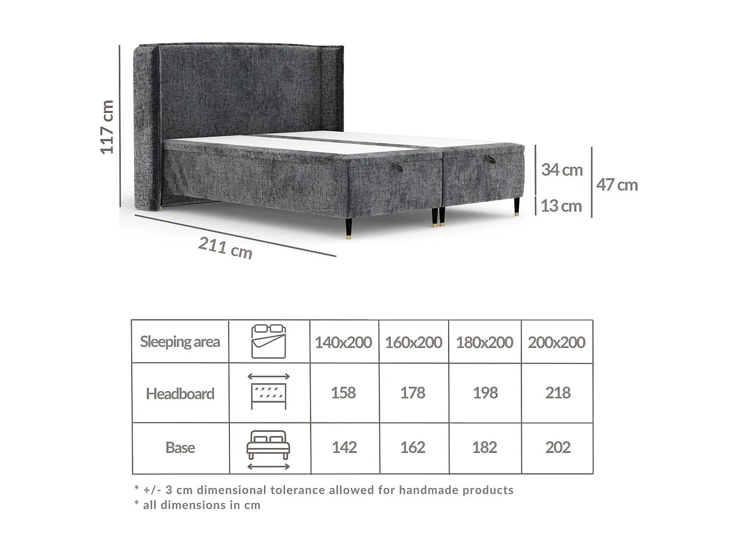 Lit coffre en tissu chenille Ritual - 200 x 200 cm - anthracite