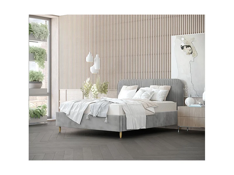 Łóżko tapicerowane Livy - 180 x 200 cm - welwet - szary