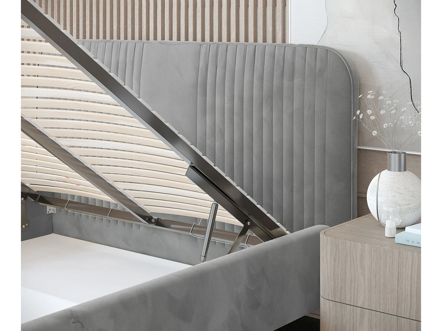 Lit coffre Livy - 180 x 200 cm - velours - gris