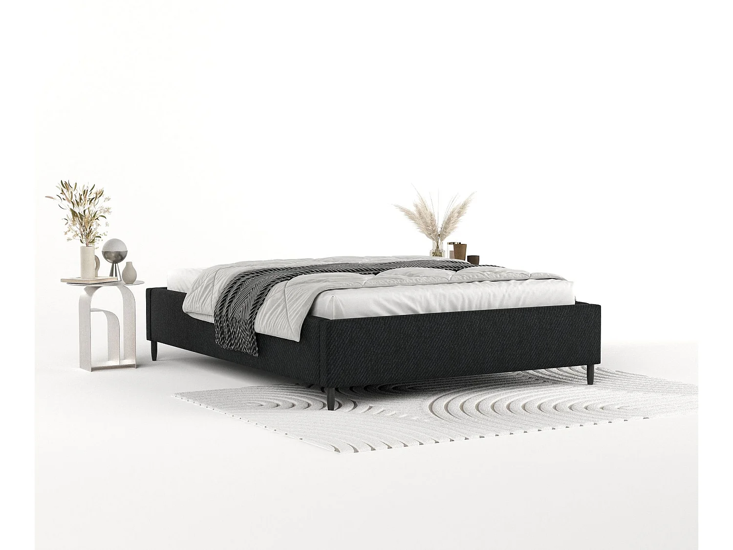 Polsterbett Larch - 160 x 200 cm - Webstoff - schwarz