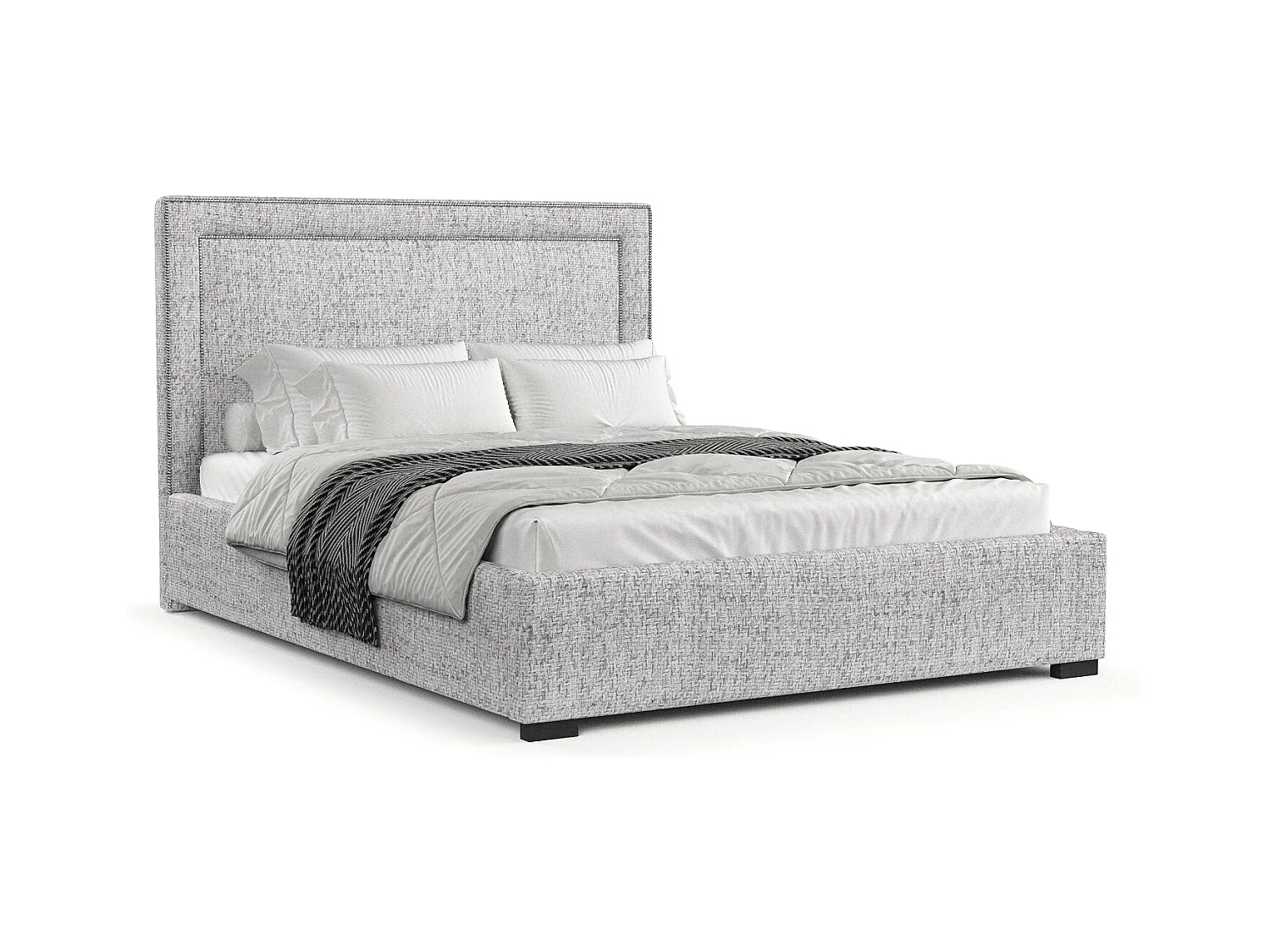 Lit coffre Como - 140 x 200 cm - toile tissée - gris clair