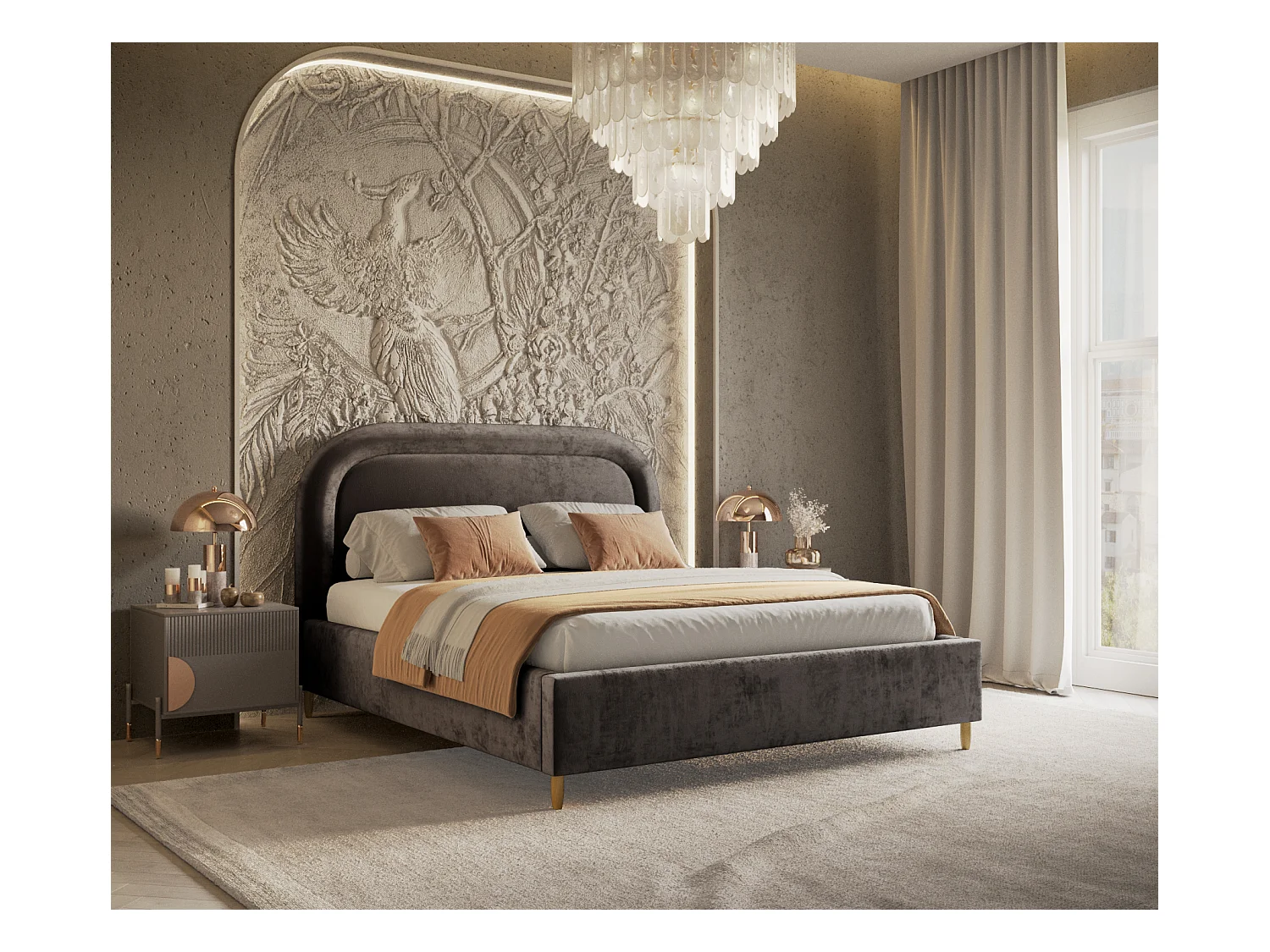 Lit coffre Mija - 160 x 200 cm - chenille - brun