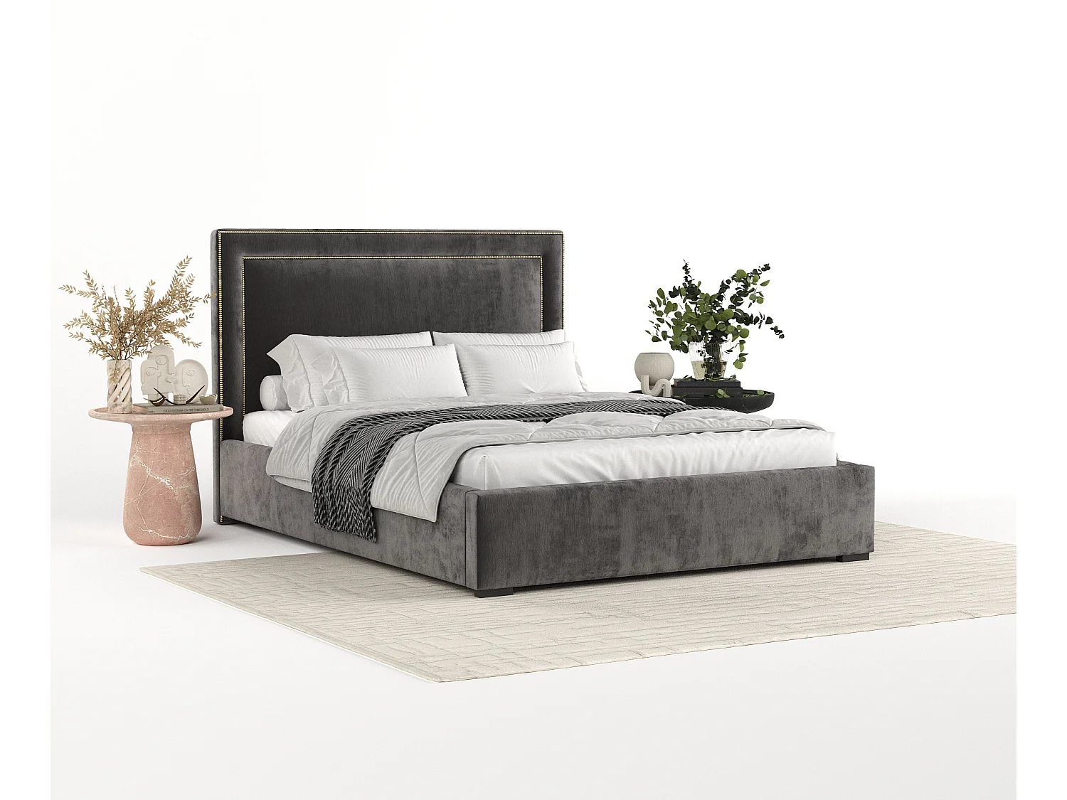 Polsterbett Como - 160 x 200 cm - Chenille-Stoff - dunkelgrau