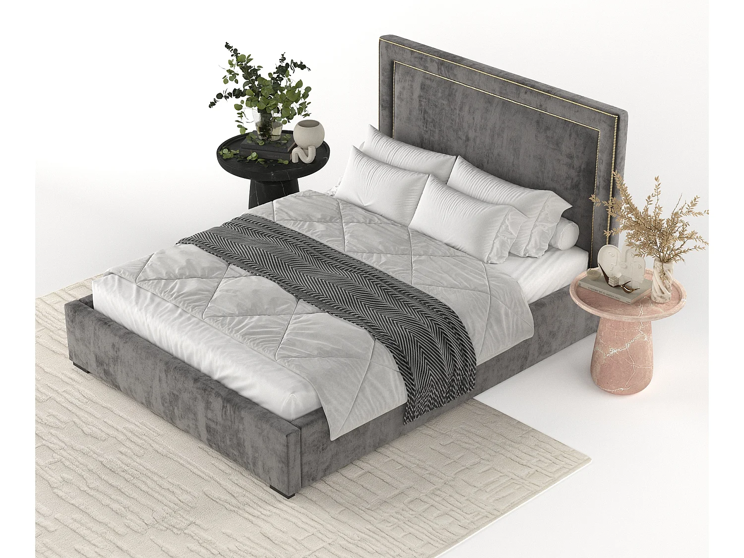 Polsterbett Como - 160 x 200 cm - Chenille-Stoff - dunkelgrau