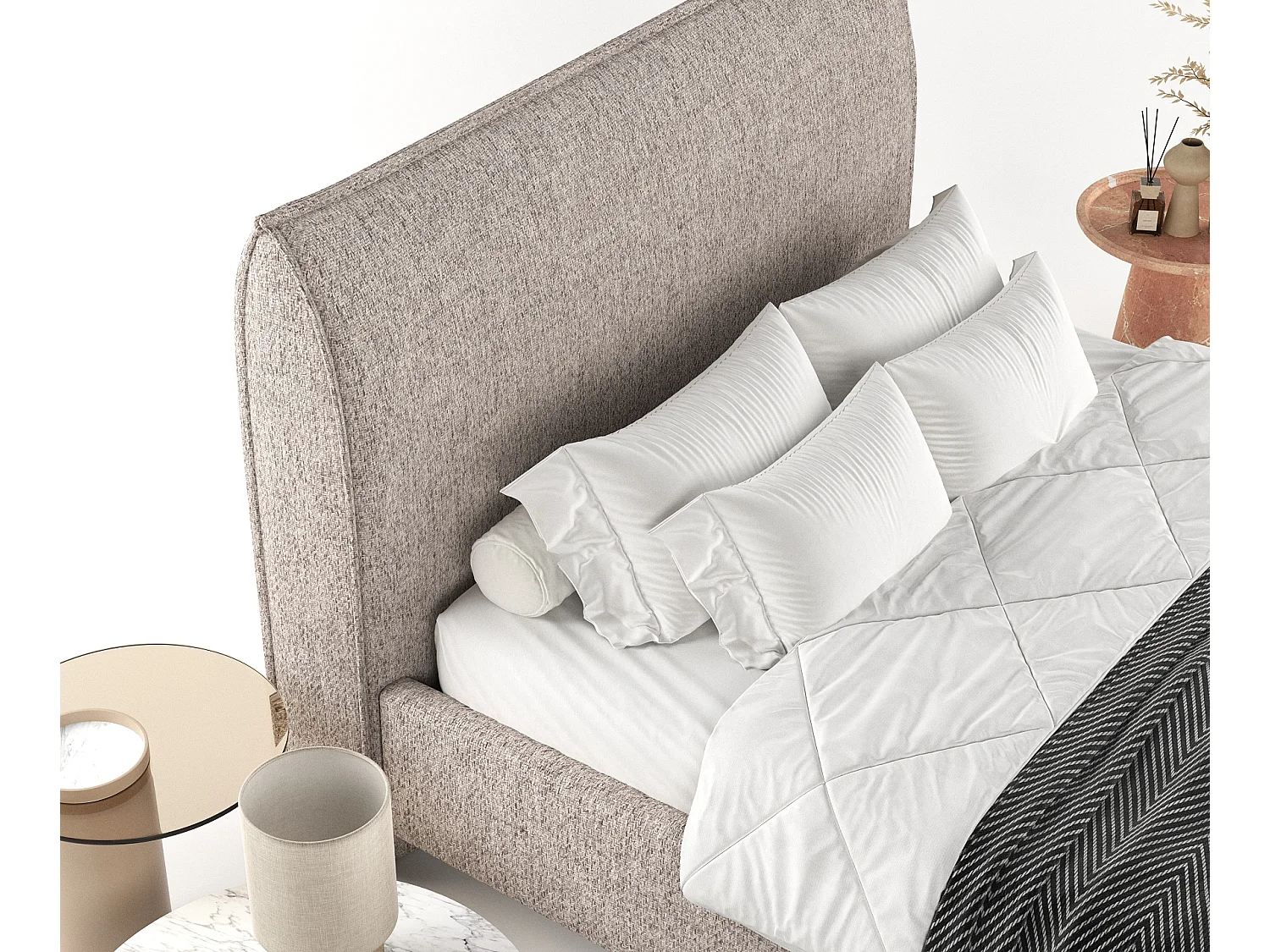 Polsterbett Shell - 120 x 200 cm - Webstoff - hellbraun