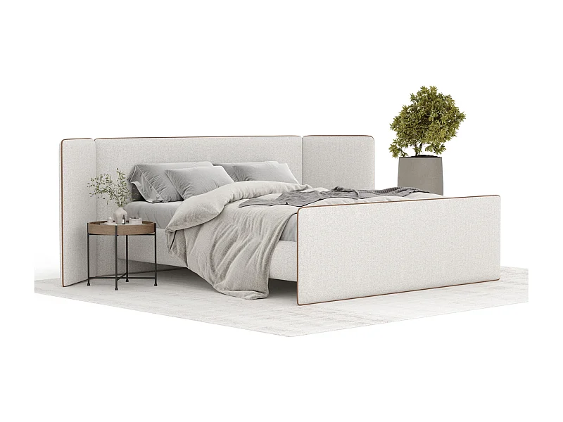 Lit coffre Tokyo - 200 x 200 cm - toile tissée - crème