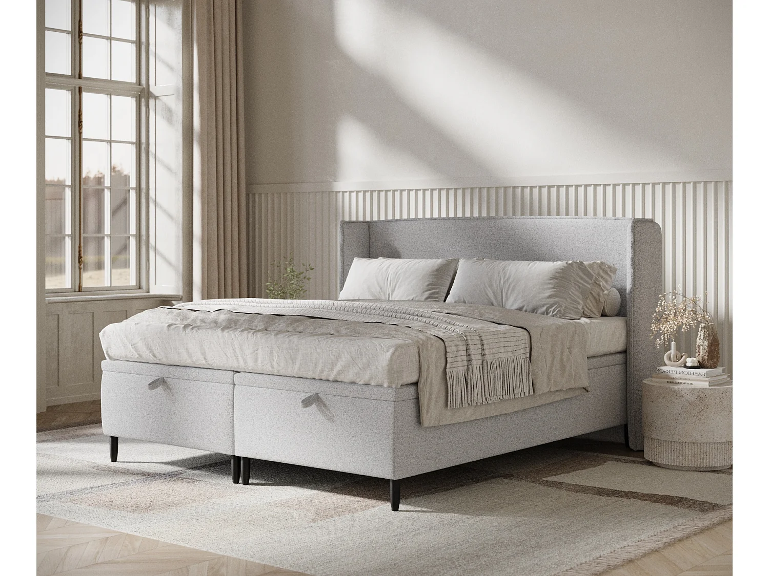 Lit coffre en toile tissée Ritual - 140 x 200 cm - gris clair