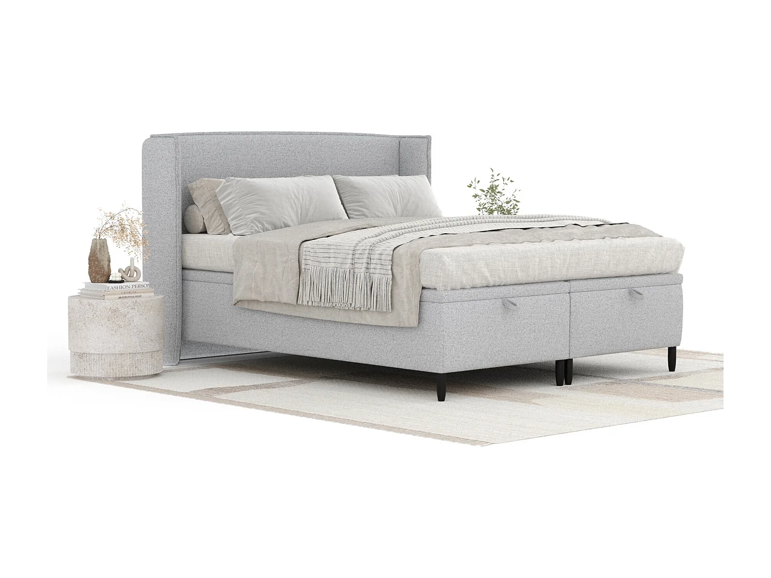 Lit coffre en toile tissée Ritual - 140 x 200 cm - gris clair