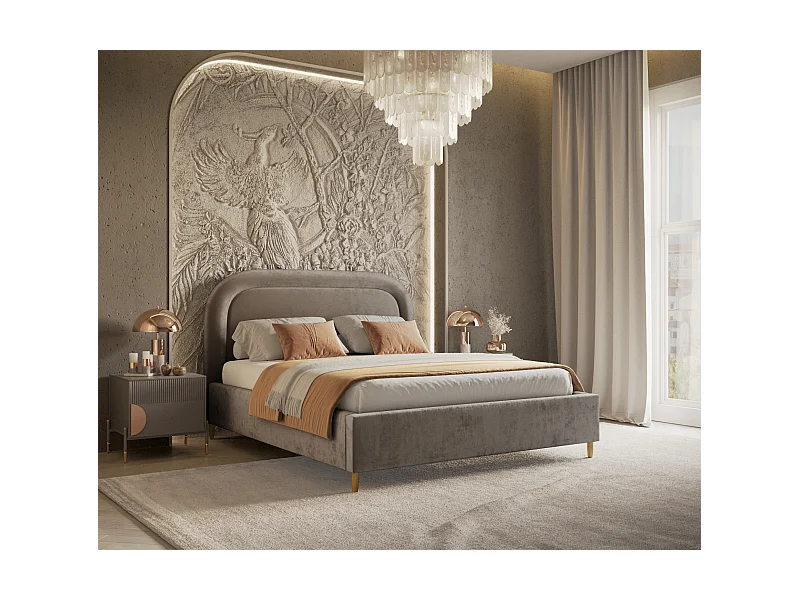 Polsterbett Mija - 180 x 200 cm - Chenille-Stoff - beige