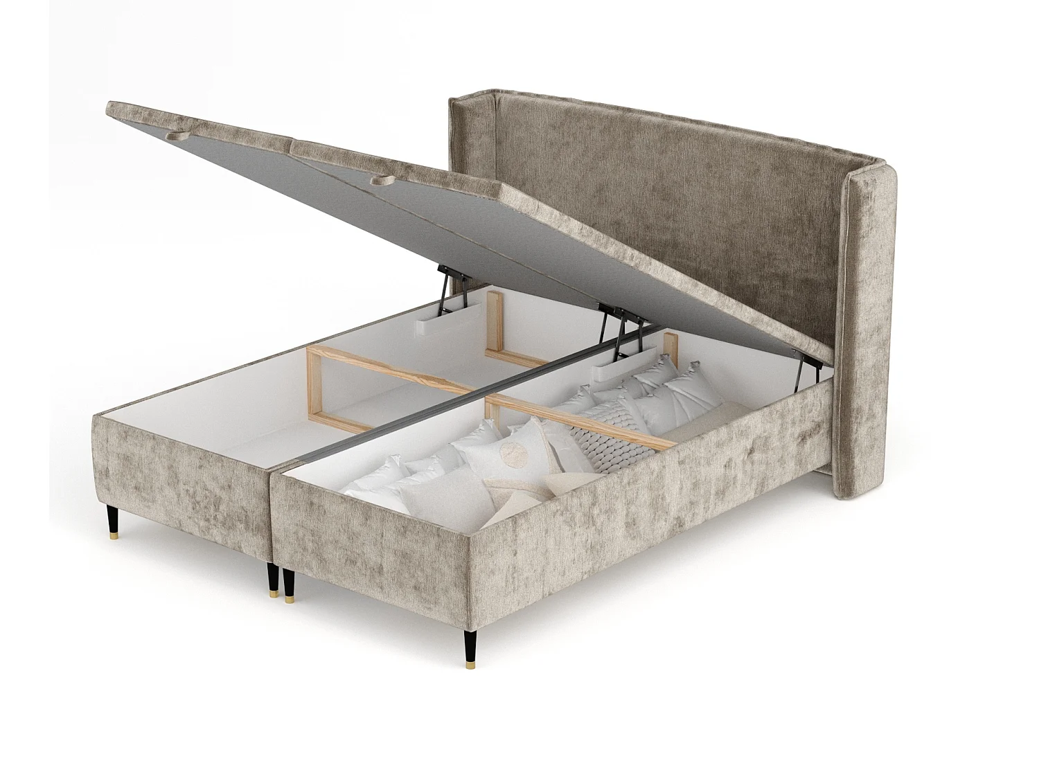 Lit coffre en tissu chenille Ritual - 200 x 200 cm - beige