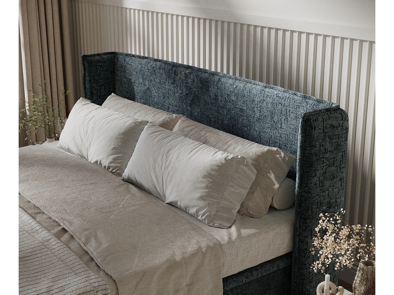 Lit coffre en tissu chenille Ritual - 180 x 200 cm - bleu