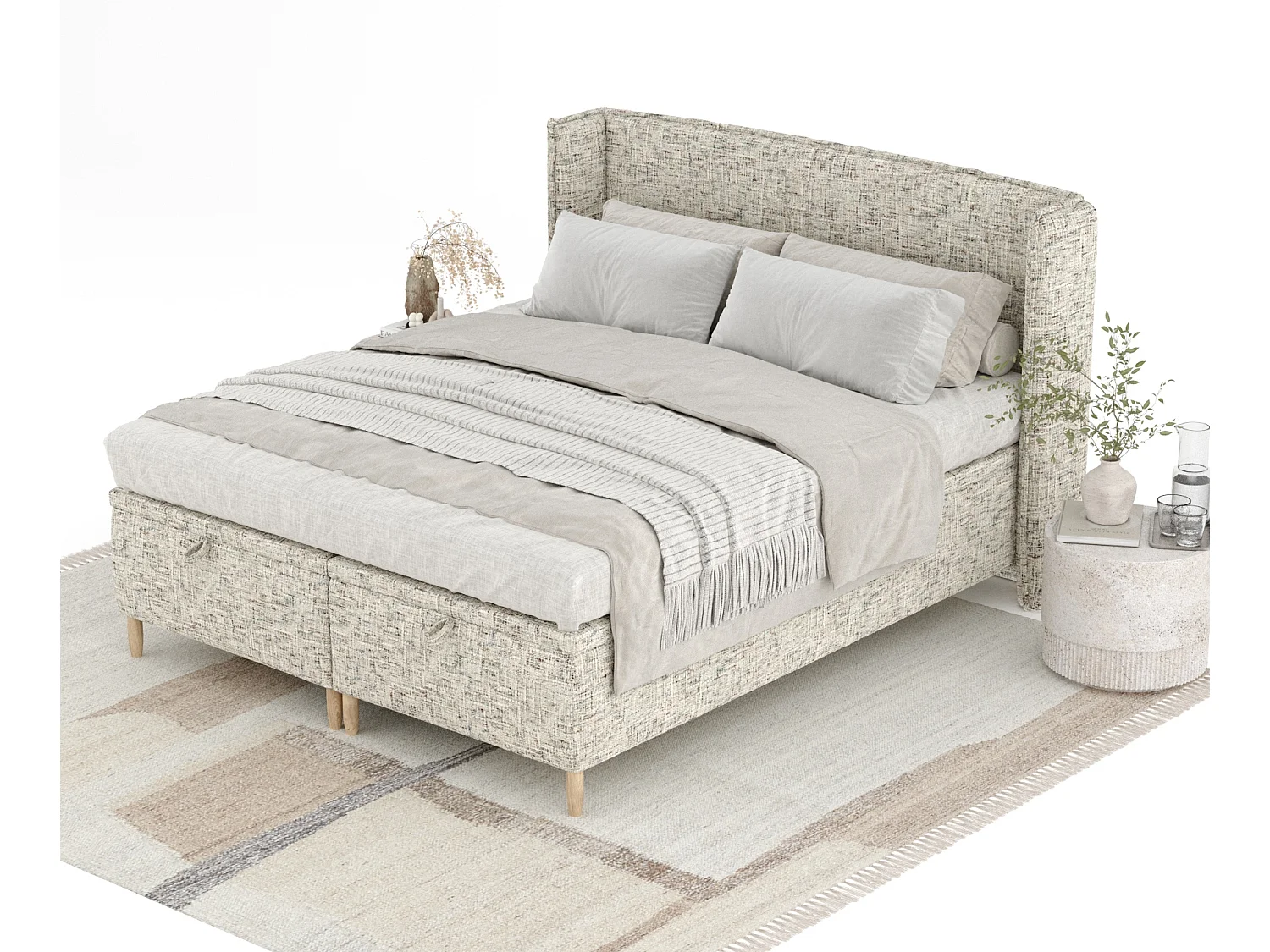 Lit coffre en toile tissée Ritual - 200 x 200 cm - beige mélangé