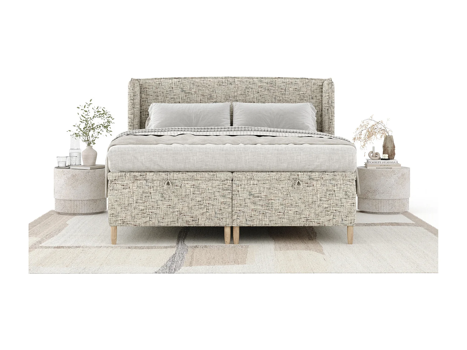 Lit coffre en toile tissée Ritual - 200 x 200 cm - beige mélangé