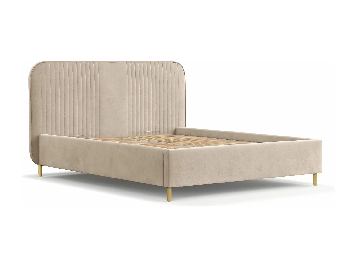 Lit coffre Livy - 140 x 200 cm - velours - beige