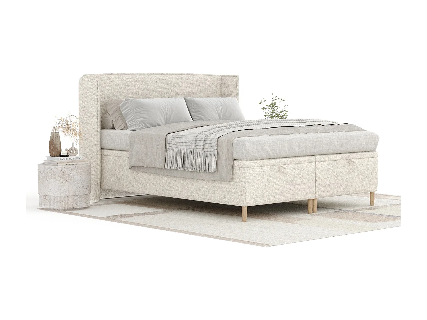 Łóżko tapicerowane w tkaninie boucle Ritual - 180 x 200 cm - kremowy