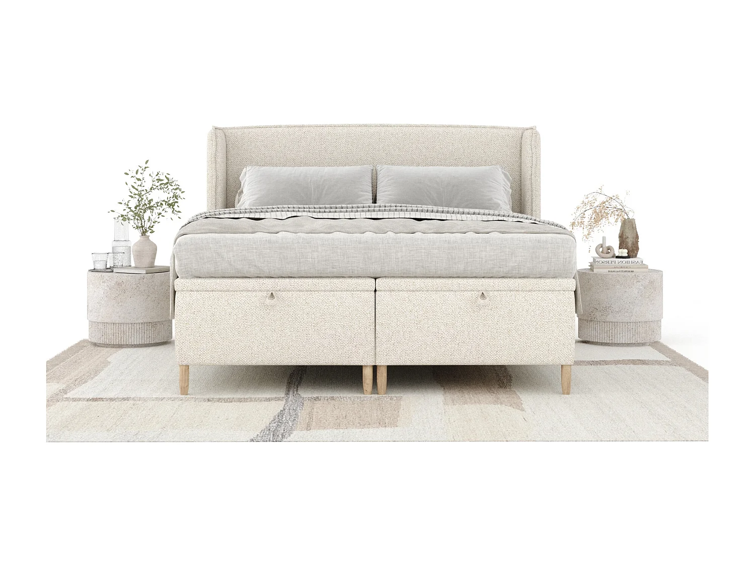 Łóżko tapicerowane w tkaninie boucle Ritual - 180 x 200 cm - kremowy