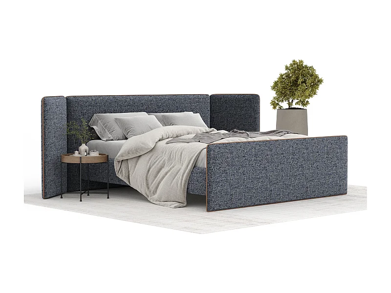 Lit coffre Tokyo - 200 x 200 cm - toile tissée - bleu marine