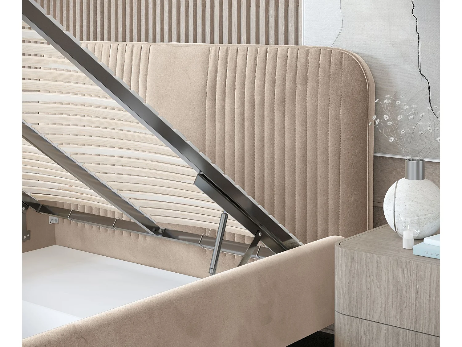 Polsterbett Livy - 160 x 200 cm - Samtstoff - beige