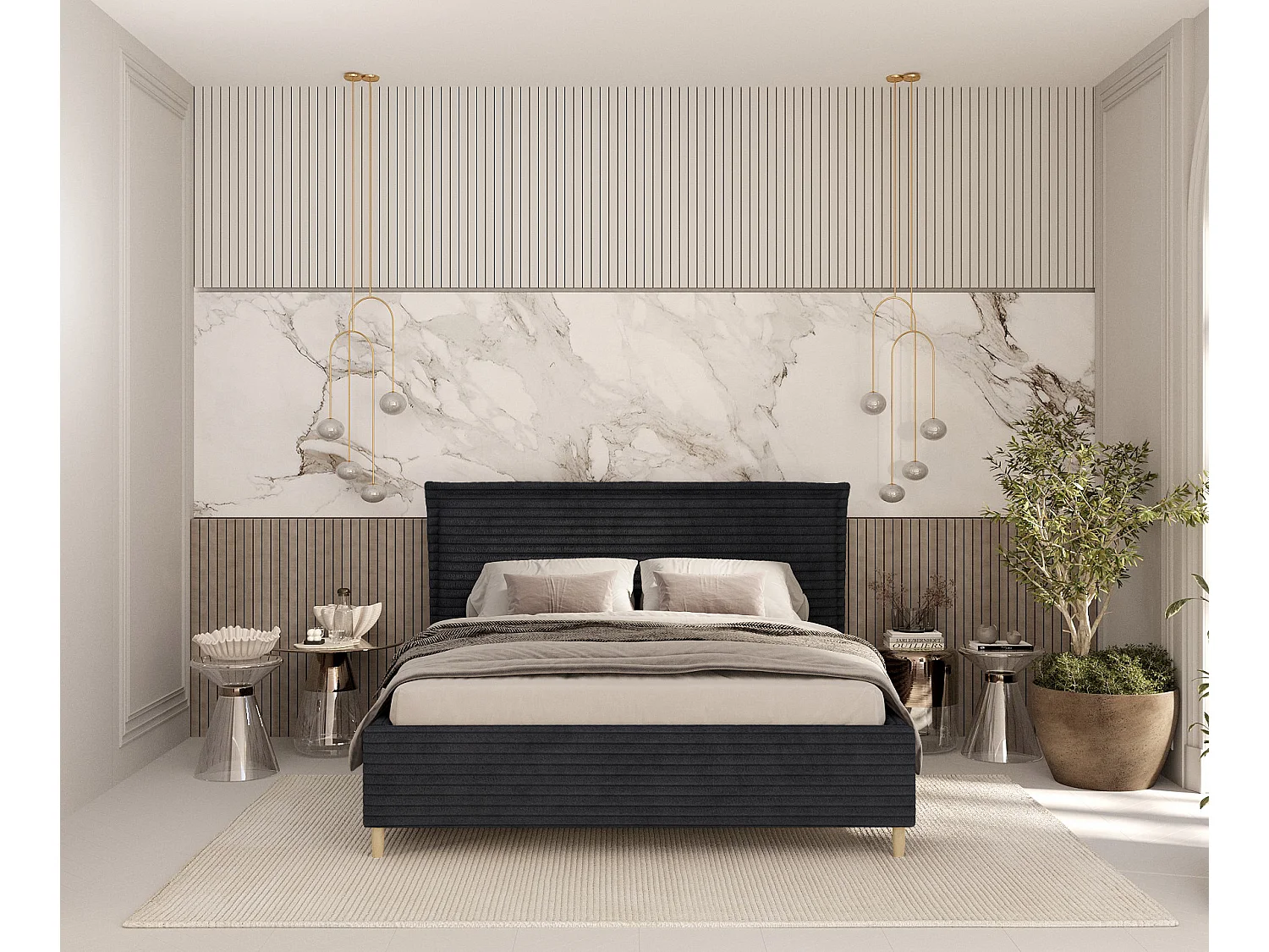 Polsterbett Cape Cod - 120 x 200 cm - Samtstoff - schwarz