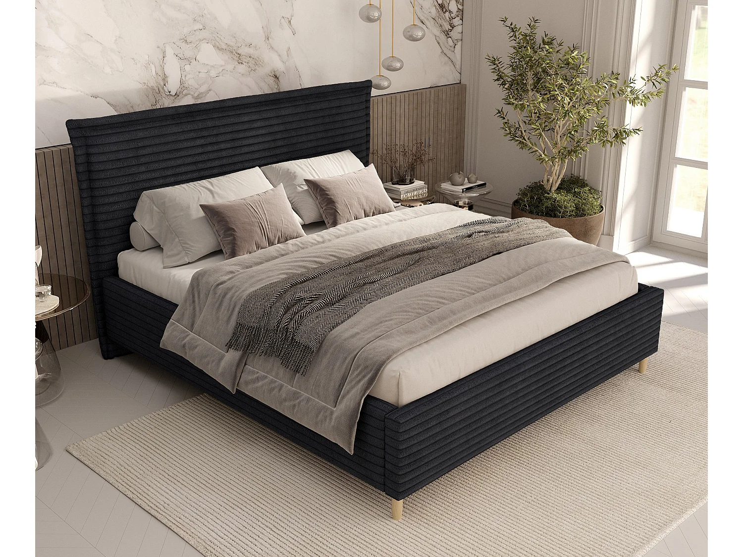 Polsterbett Cape Cod - 120 x 200 cm - Samtstoff - schwarz