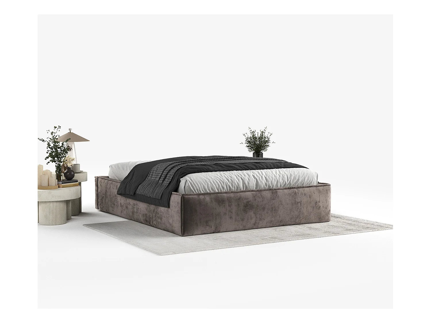Polsterbett Alvar - 160 x 200 cm - Chenille-Stoff - braun