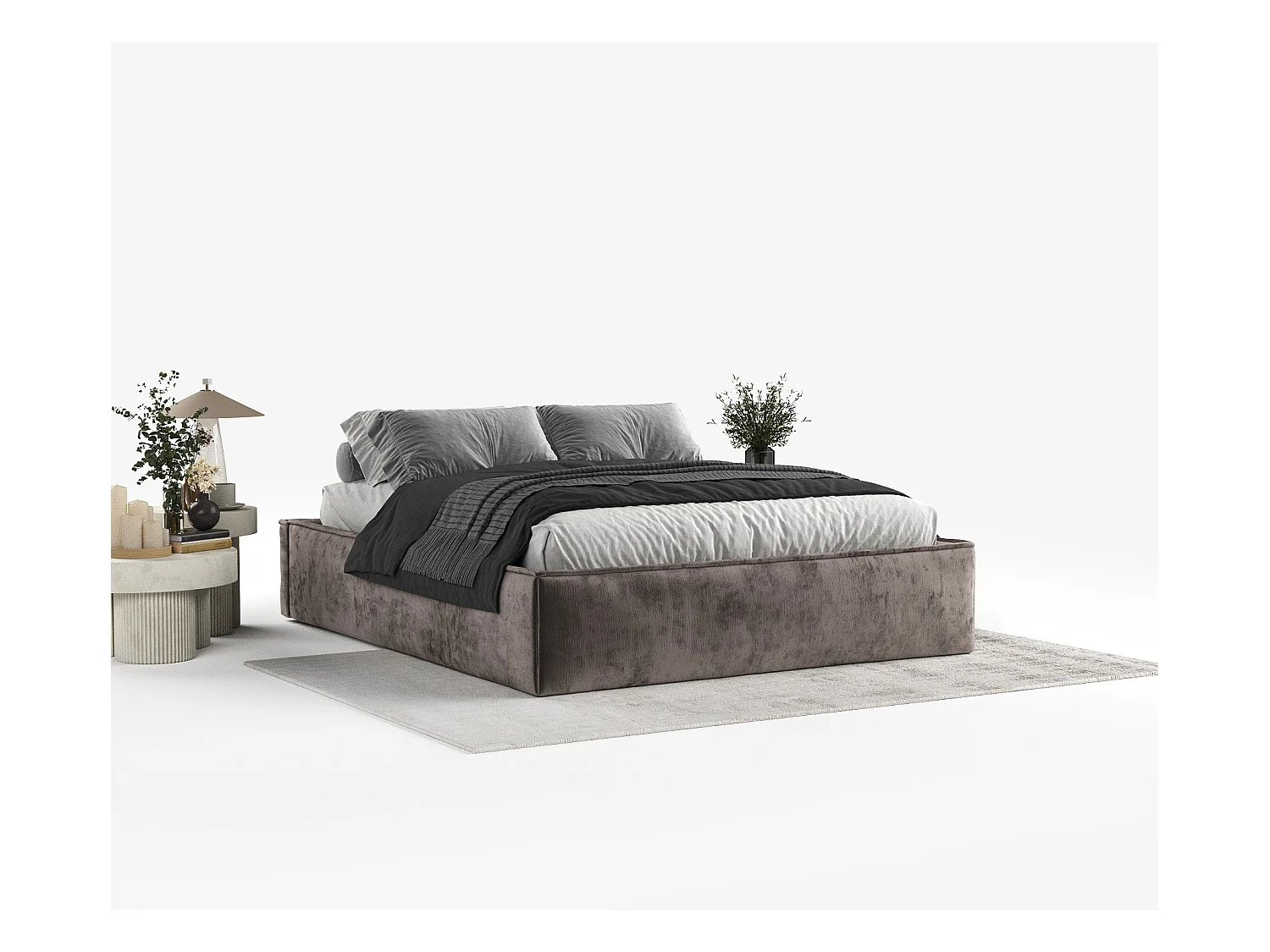 Polsterbett Alvar - 160 x 200 cm - Chenille-Stoff - braun