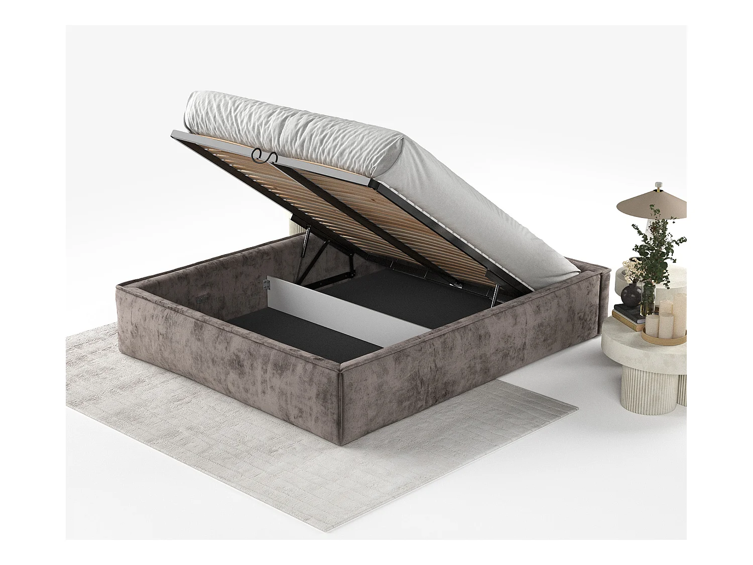 Polsterbett Alvar - 160 x 200 cm - Chenille-Stoff - braun