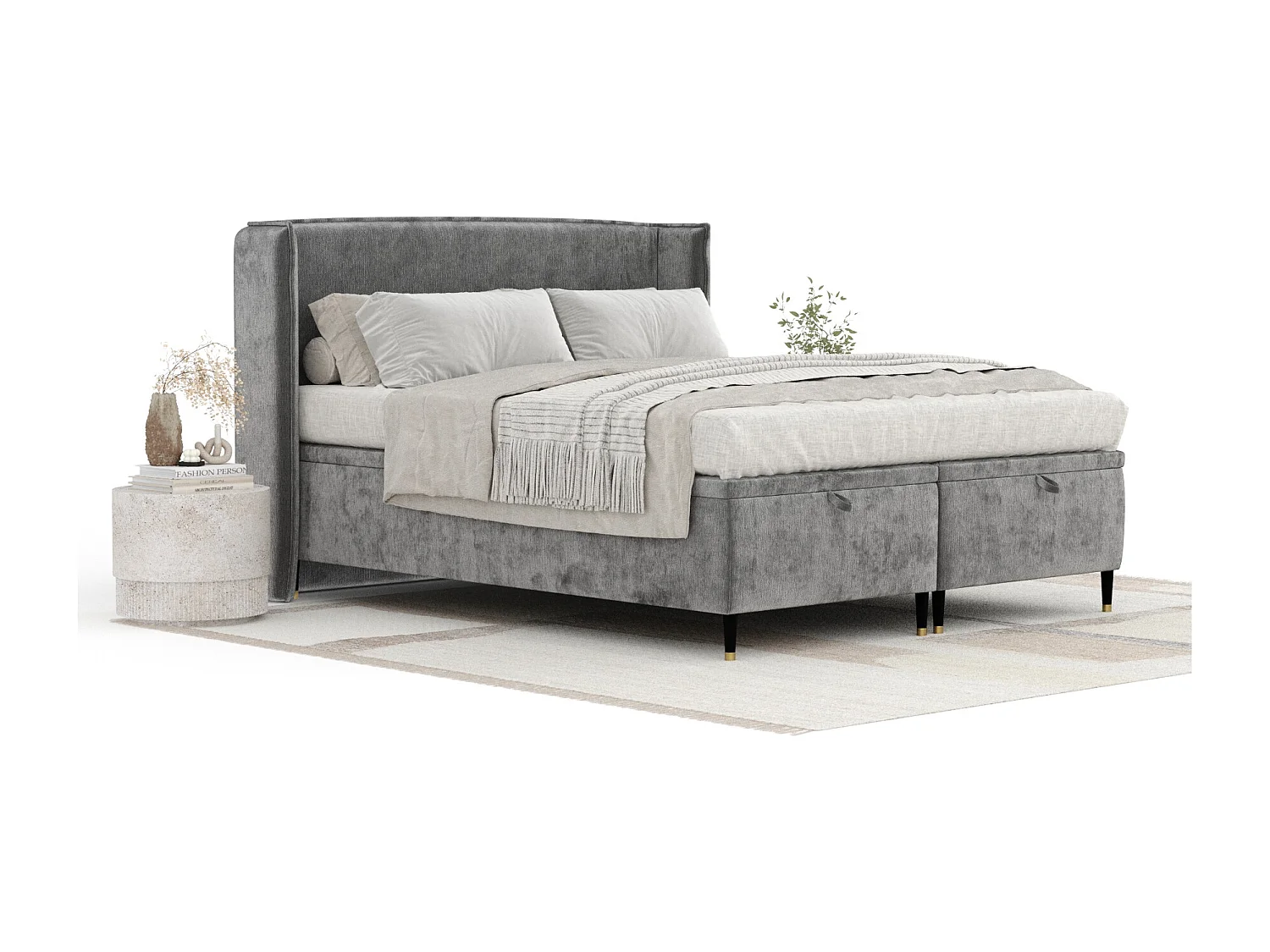 Lit coffre en tissu chenille Ritual - 140 x 200 cm - gris