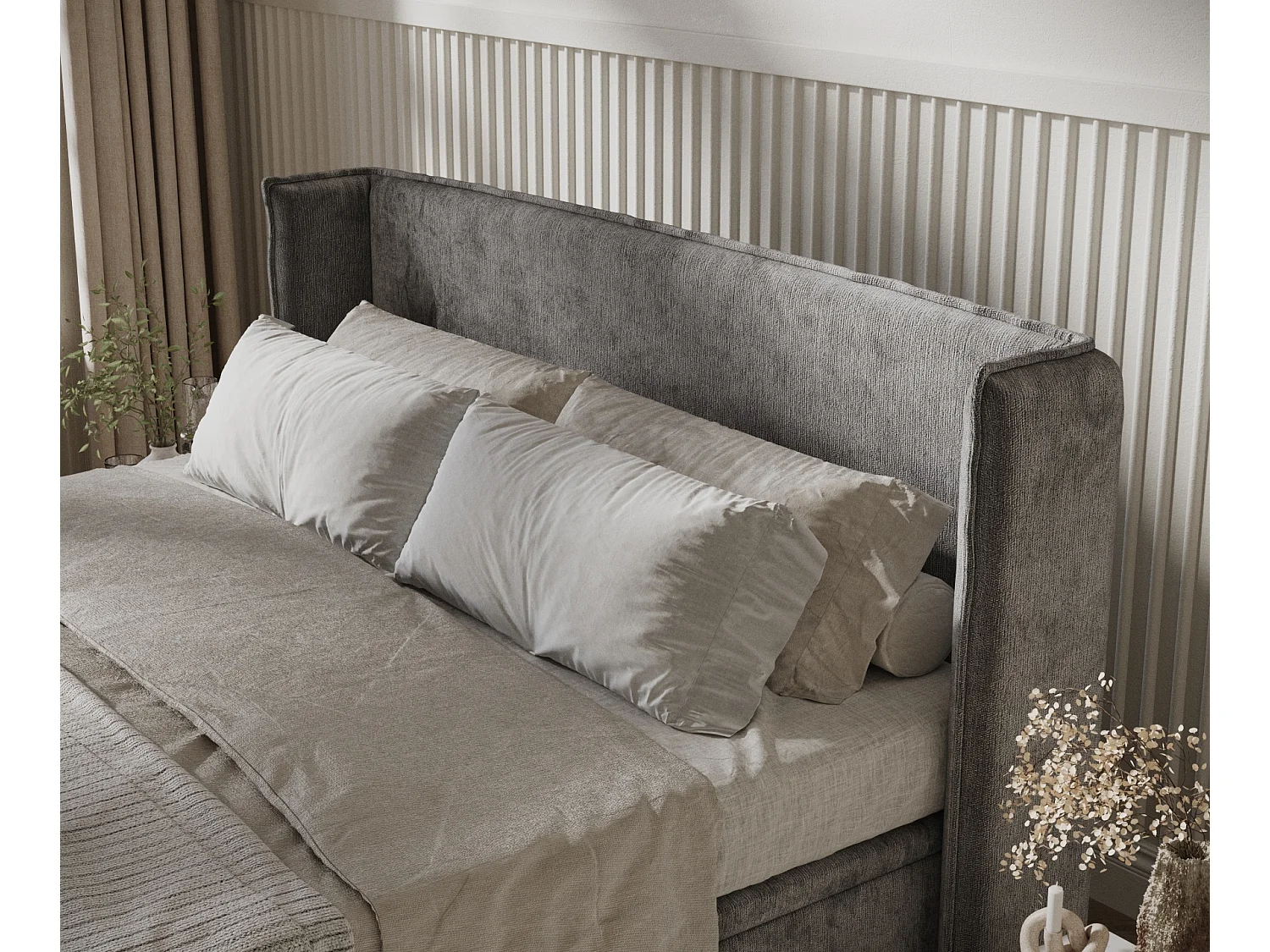 Lit coffre en tissu chenille Ritual - 140 x 200 cm - gris