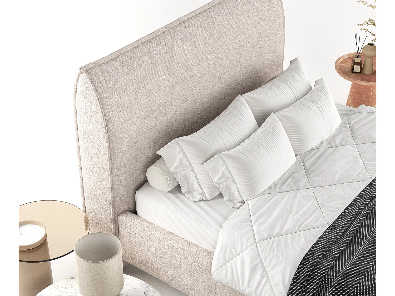 Polsterbett Shell - 160 x 200 cm - Webstoff - beige