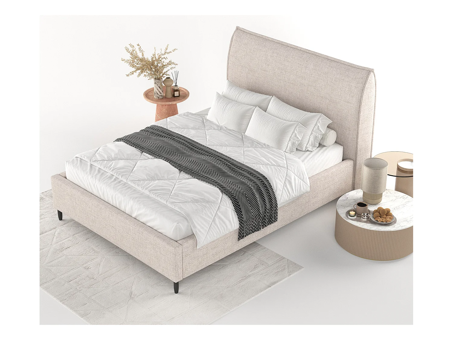 Polsterbett Shell - 160 x 200 cm - Webstoff - beige