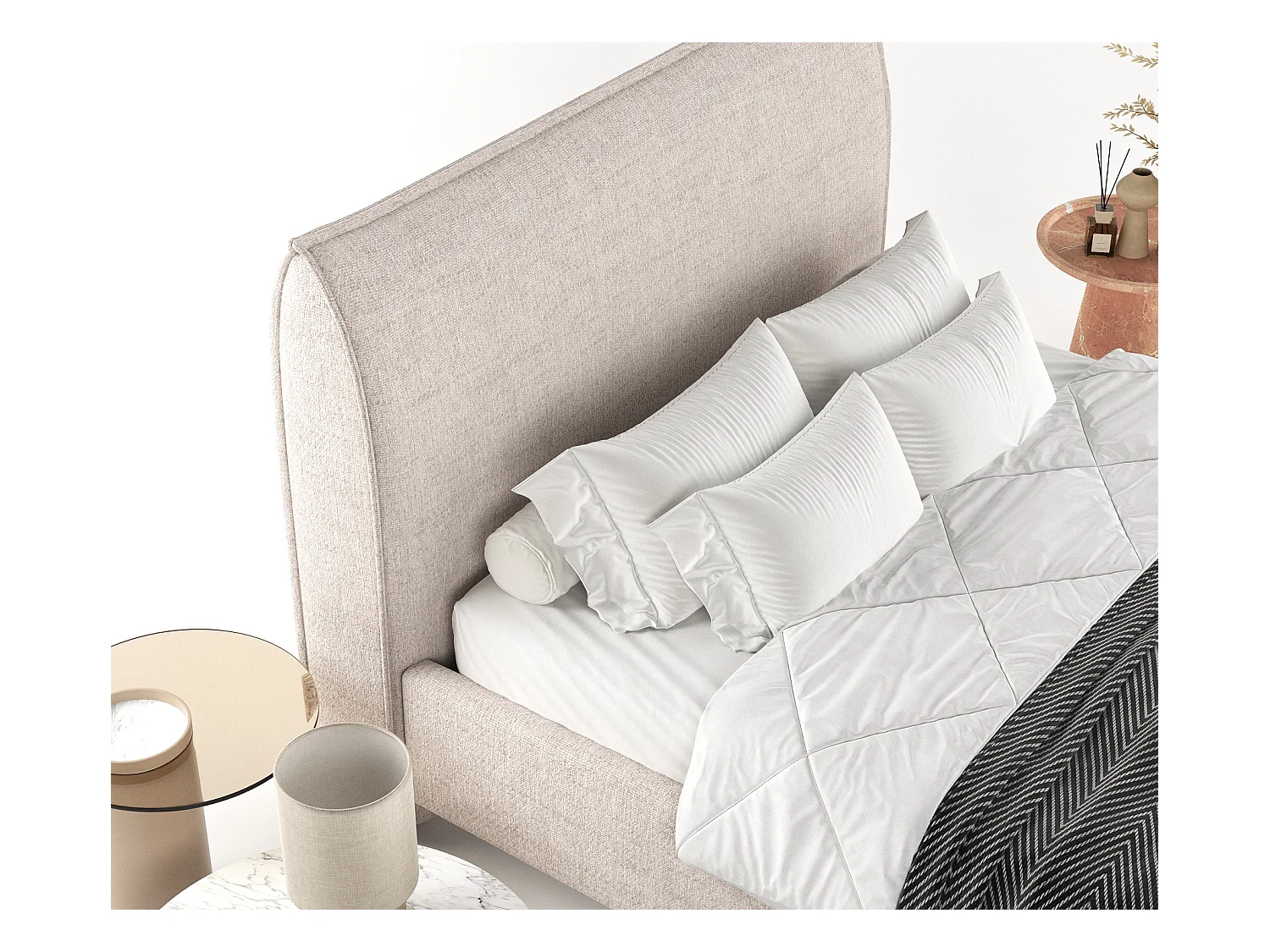 Polsterbett Shell - 160 x 200 cm - Webstoff - beige