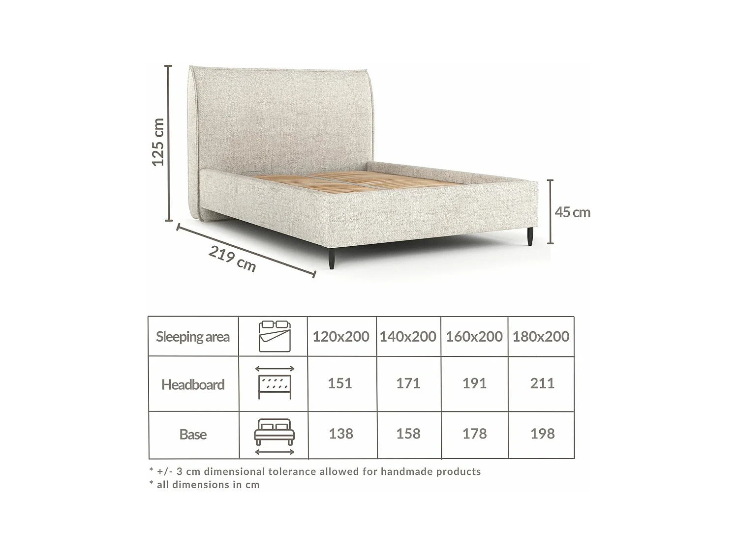 Polsterbett Shell - 160 x 200 cm - Webstoff - beige
