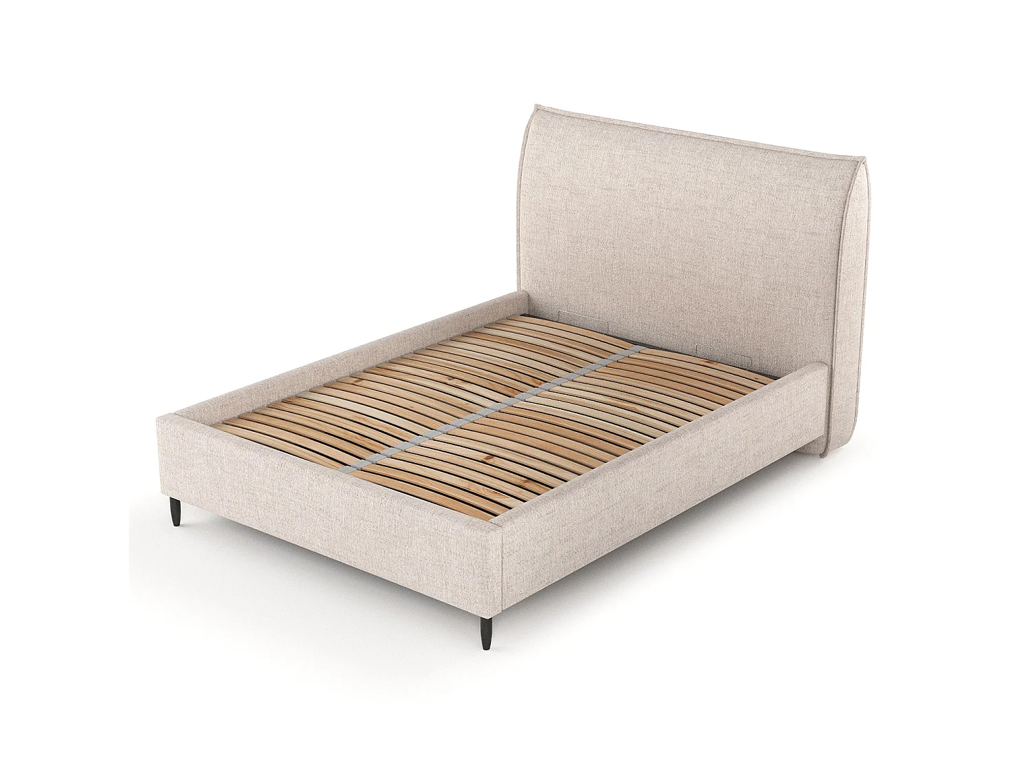 Lit capitonné Shell - 160 x 200 cm - toile tissée - beige