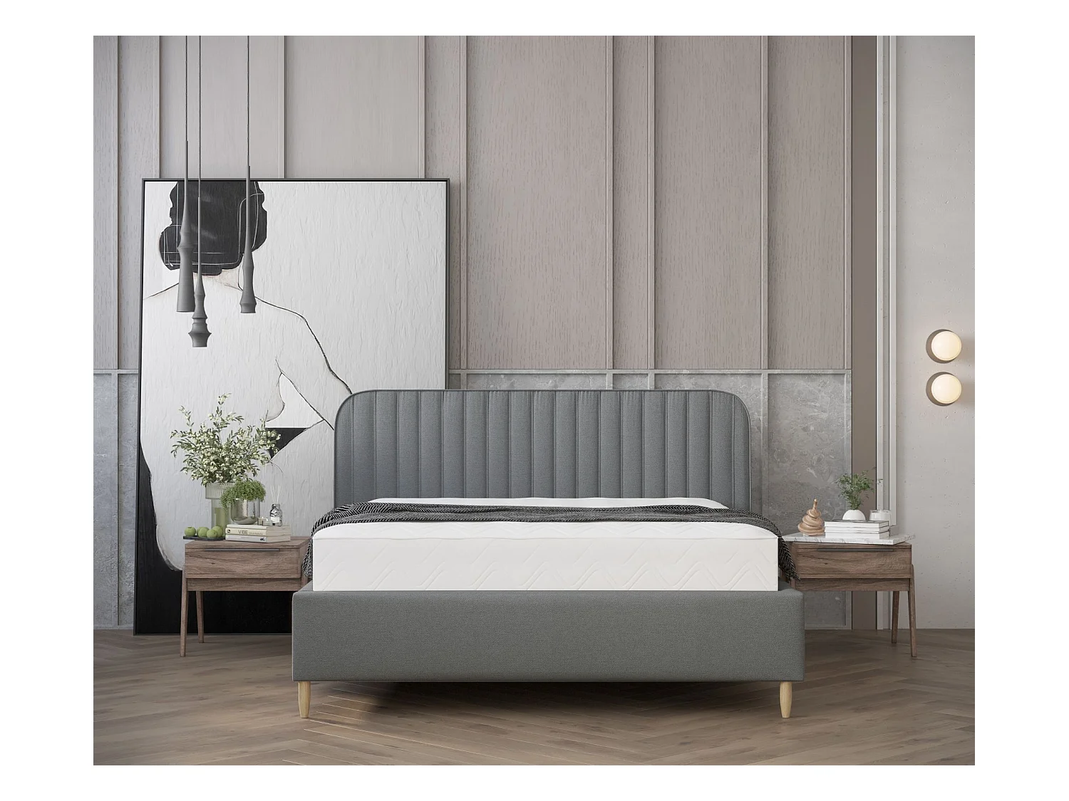 Polsterbett Noto - 140 x 200 cm - Webstoff - grau